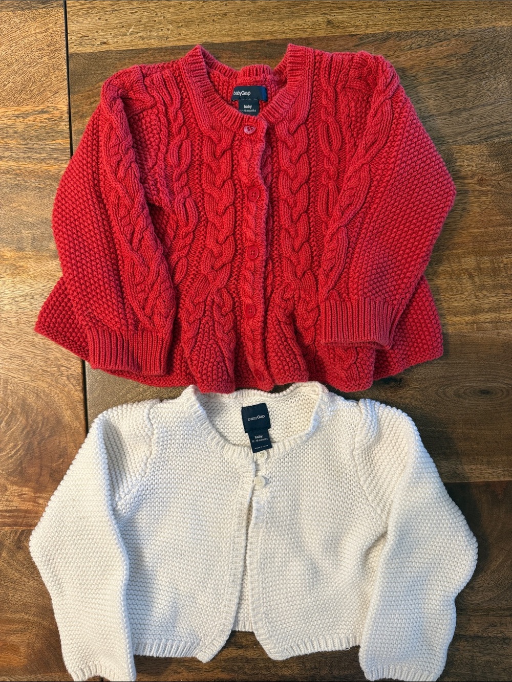 GAP Red Cable Knit Cardigan + Cream Knit Cardigan Set